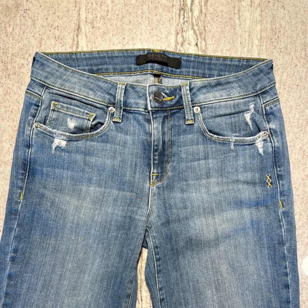 Genetic Denim Blue Flare Jeans with Distressed Details